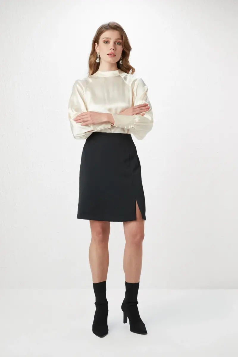 Crepe Mini Skirt Black Autumn Winter Gusto