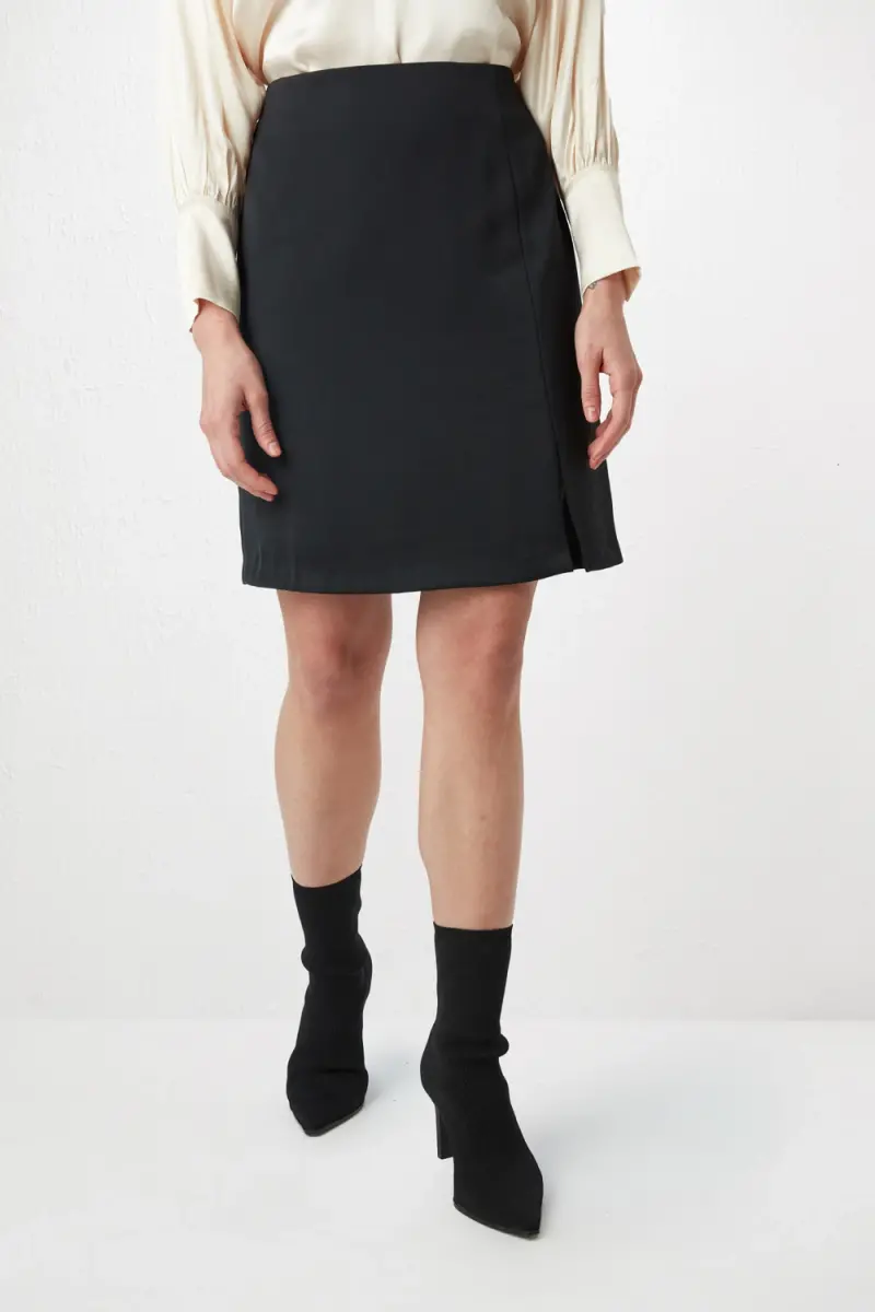 Crepe Mini Skirt Black Autumn Winter Gusto