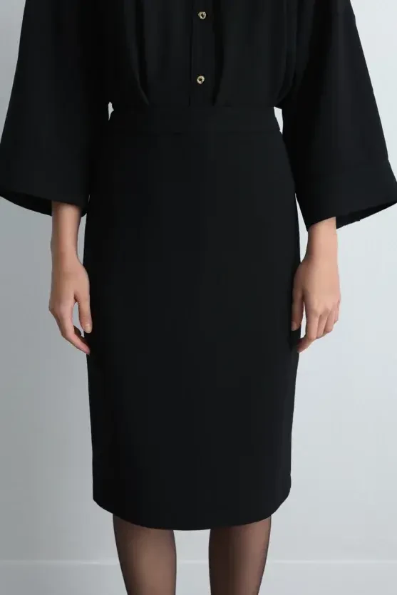 Crepe Pencil Skirt - Black - 2