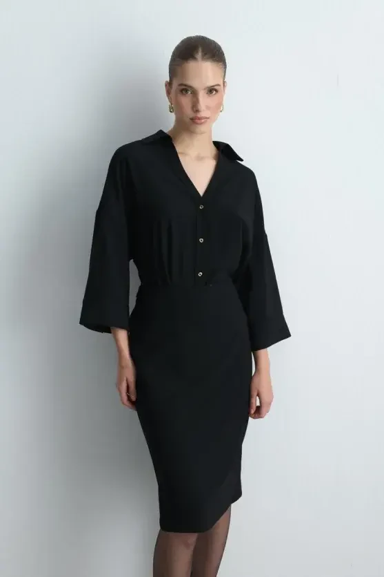 Crepe Pencil Skirt - Black - Gusto