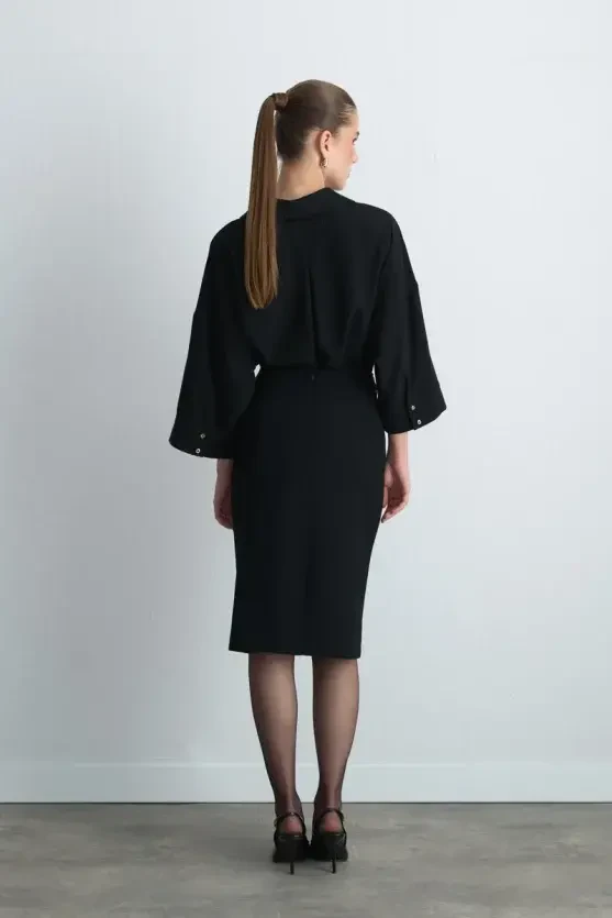 Crepe Pencil Skirt - Black - Gusto