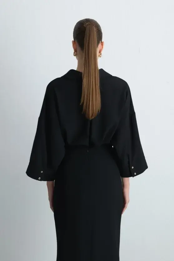 Crepe Pencil Skirt - Black - Gusto