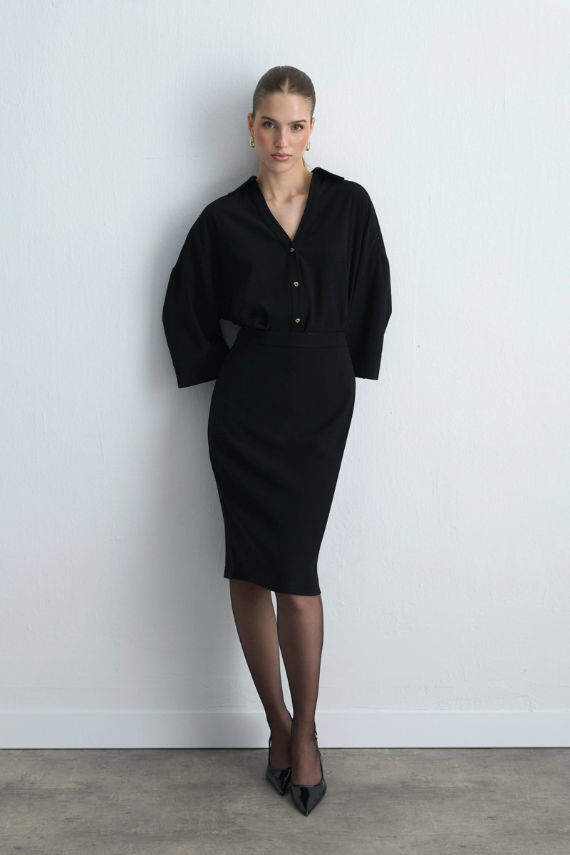 Crepe Pencil Skirt Black - Gusto