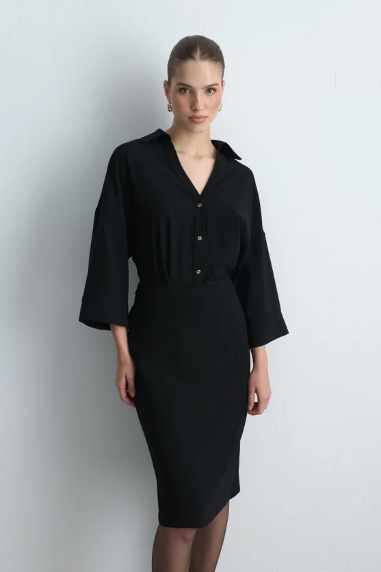 Crepe Pencil Skirt Black - 3