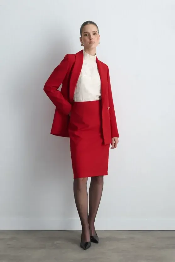 Crepe Pencil Skirt - Red - Gusto