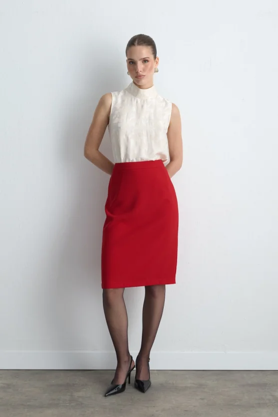 Crepe Pencil Skirt Red - Gusto