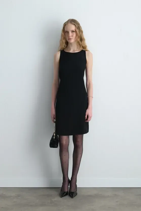 Crepe Pinafore Dress - Black - 2