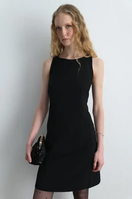 Crepe Pinafore Dress - Black - Gusto