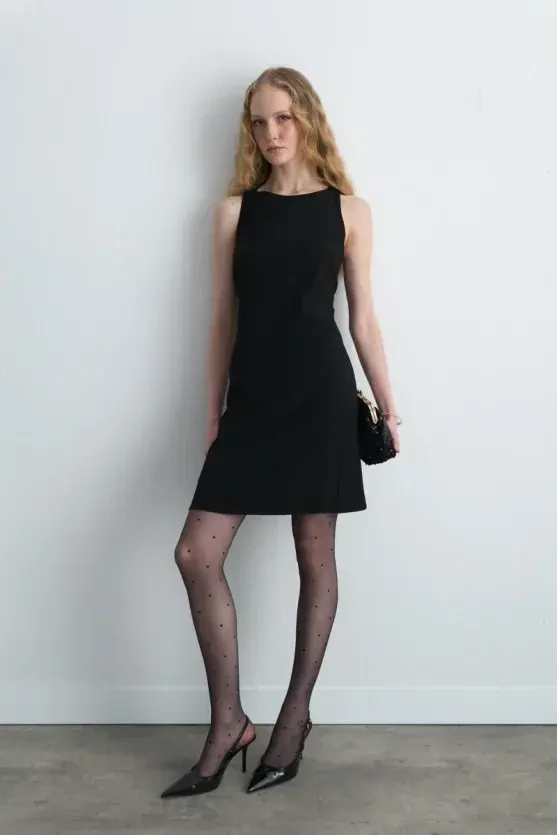 Crepe Pinafore Dress - Black - Gusto