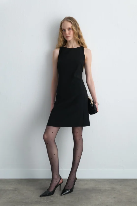 Crepe Pinafore Dress Black - 4