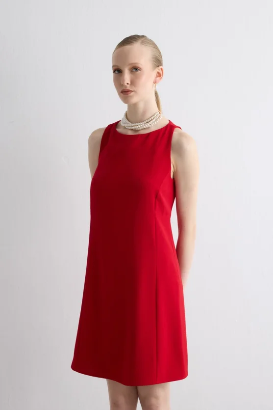 Crepe Pinafore Dress - Red - Gusto