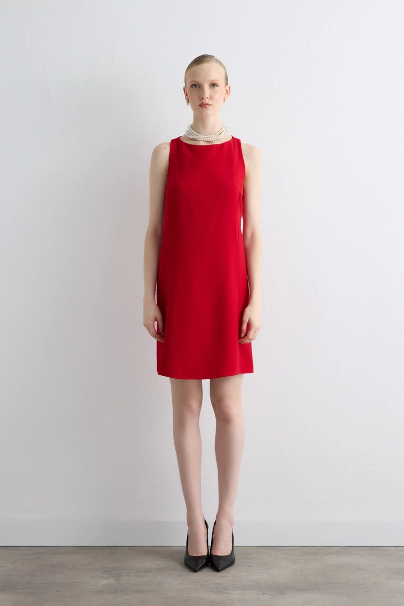 Crepe Pinafore Dress - Red - 1