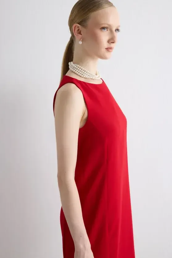 Crepe Pinafore Dress - Red - Gusto