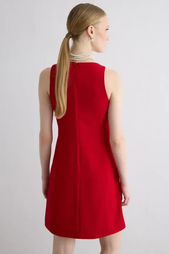Crepe Pinafore Dress - Red - Gusto