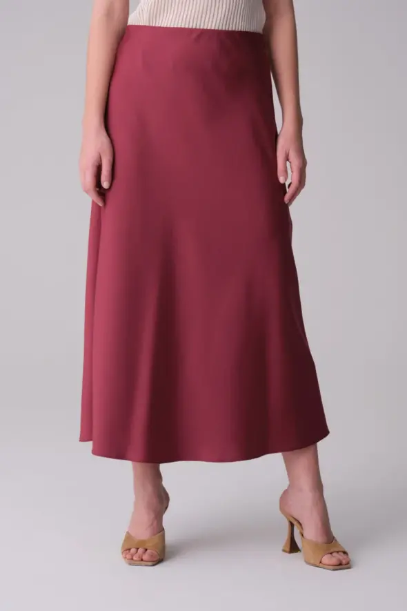 Crepe Satin Diagonal Skirt - Burgundy - 1