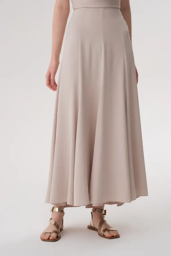 Crepe Satin Dome Long Skirt - Platinium - 1
