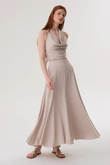 Crepe Satin Panel Maxi Skirt - Platinum Platinum