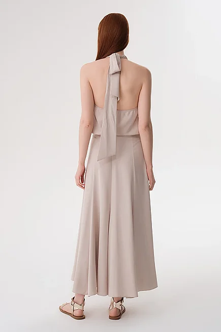 Crepe Satin Panel Maxi Skirt - Platinum - 5