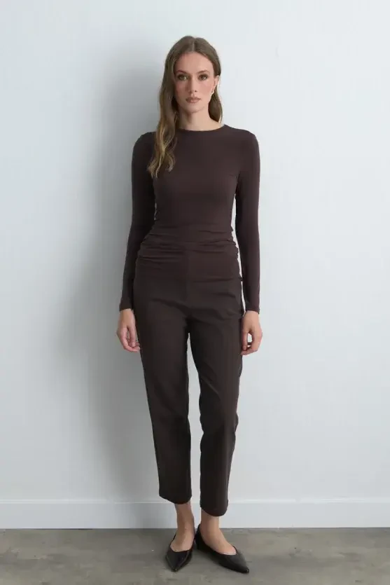 Crew Neck Cashmere Blouse - Brown - Gusto