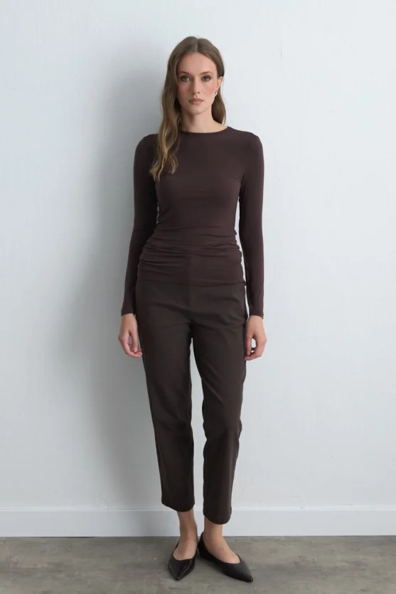 Crew Neck Cashmere Blouse Brown - Gusto