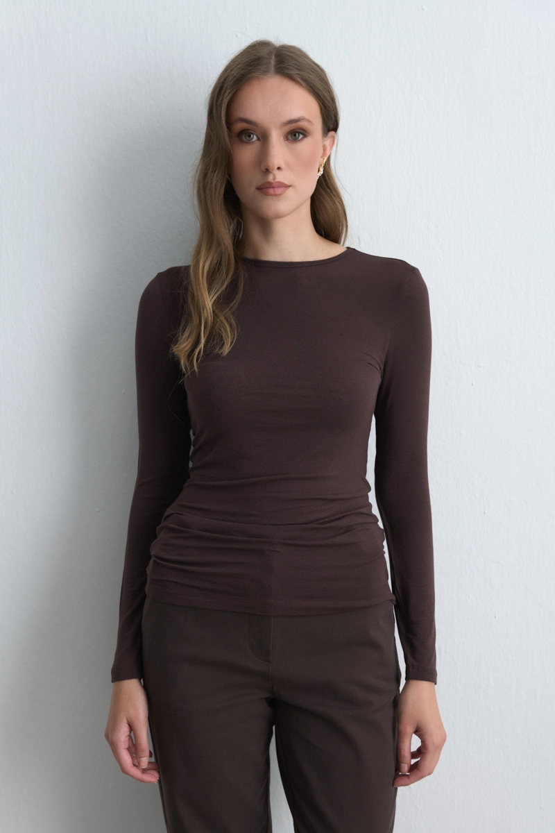 Crew Neck Cashmere Blouse Brown Brown