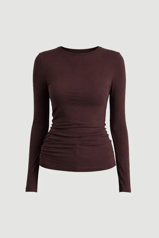 Crew Neck Cashmere Blouse Brown - Gusto