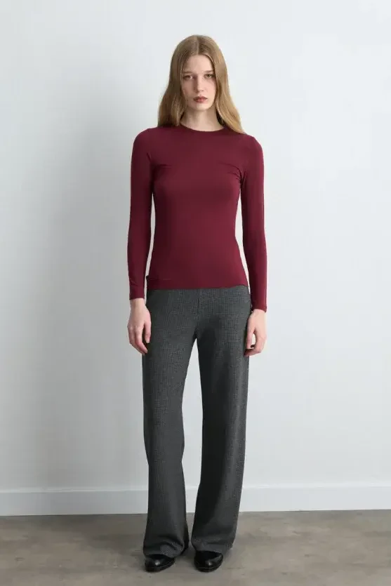 Crew Neck Cashmere Blouse - Burgundy - Gusto