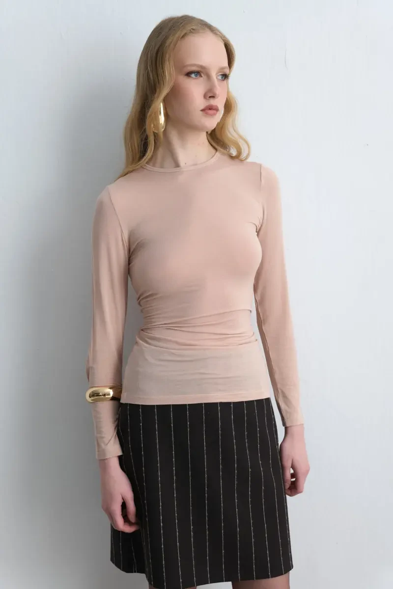 Crew Neck Cashmere Blouse - Powder Pink - 1
