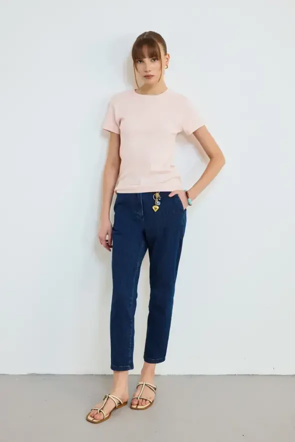 Crew Neck Cotton Ribbed T-Shirt - Powder - 3