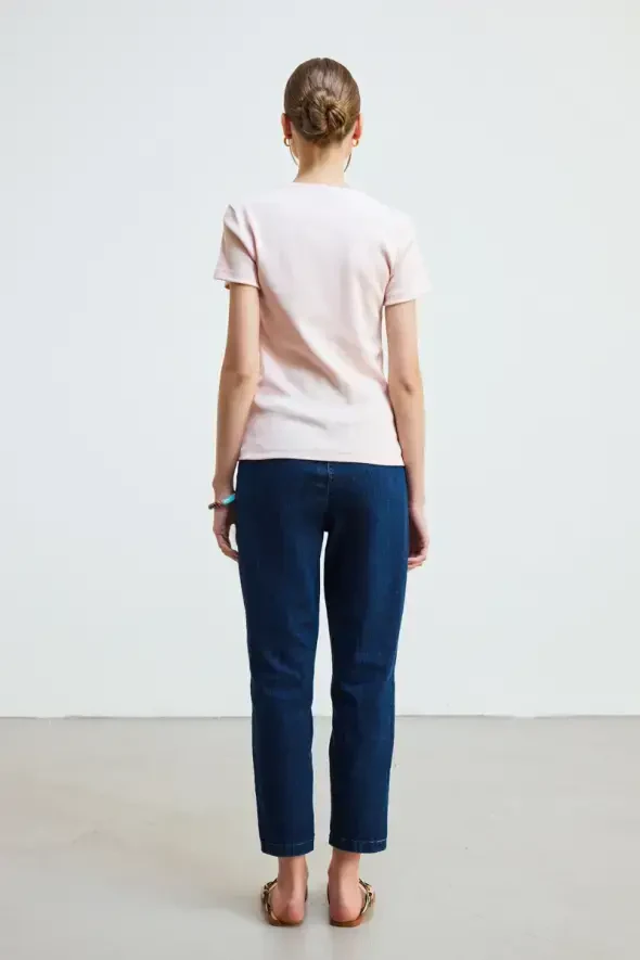 Crew Neck Cotton Ribbed T-Shirt - Powder - 6