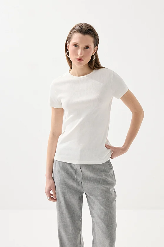 Crew Neck Cotton T-Shirt - White - 2