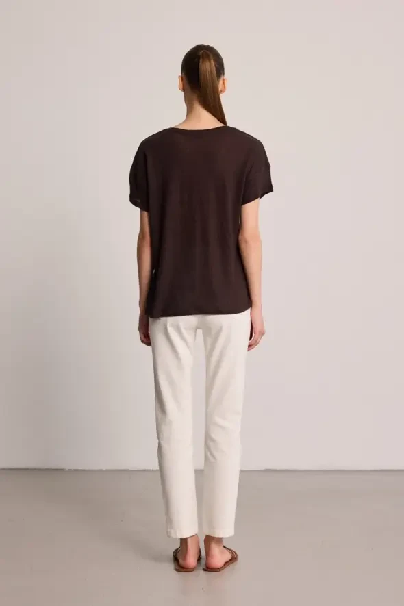 Crew Neck Linen T-Shirt - Brown - 5