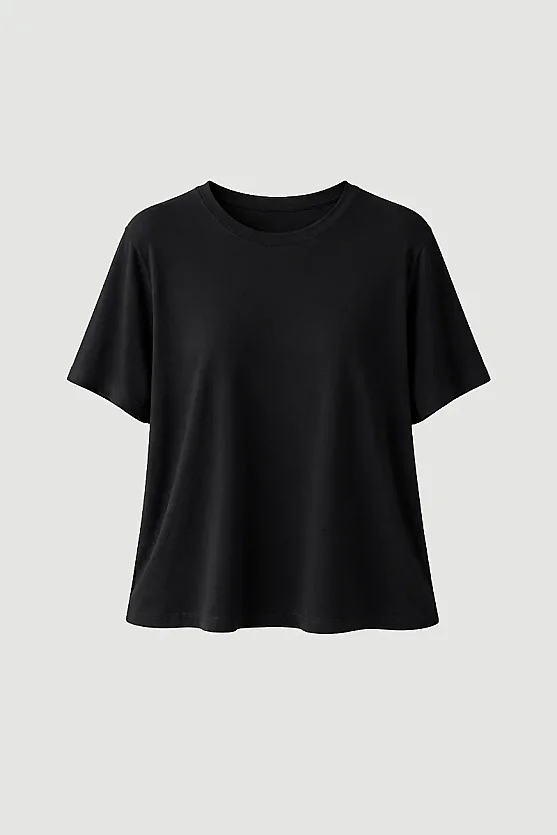 Crew Neck Relaxed Fit Bamboo T-Shirt - Black - Gusto
