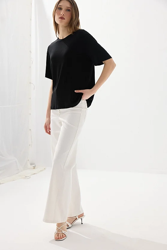 Crew Neck Relaxed Fit Bamboo T-Shirt - Black - 4