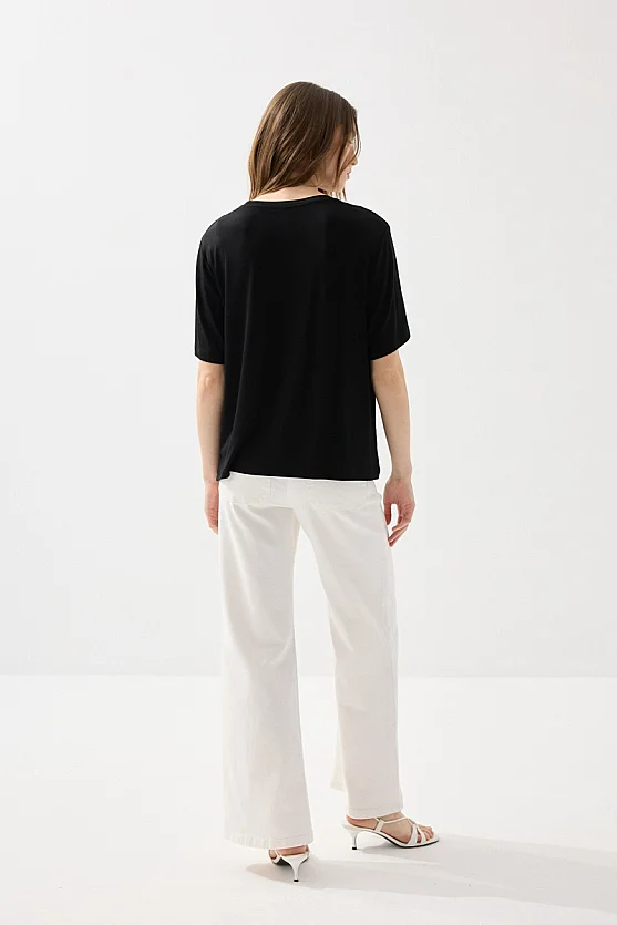 Crew Neck Relaxed Fit Bamboo T-Shirt - Black - 6