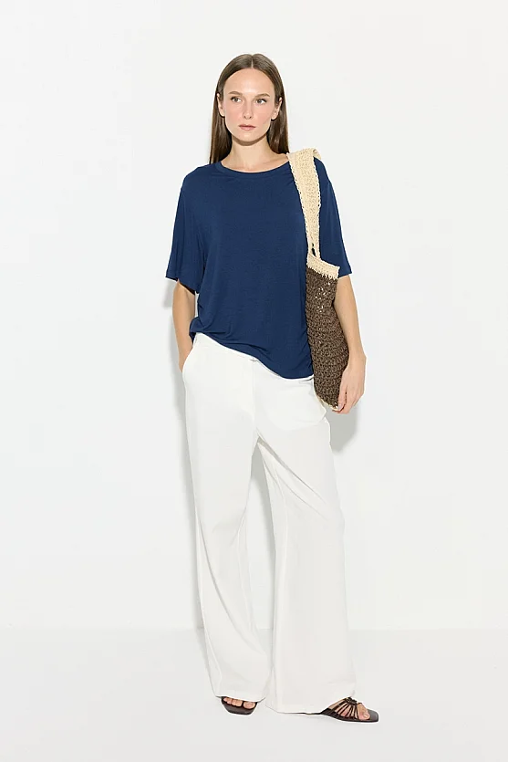 Crew Neck Relaxed Fit Bamboo T-Shirt - Navy Blue - 4