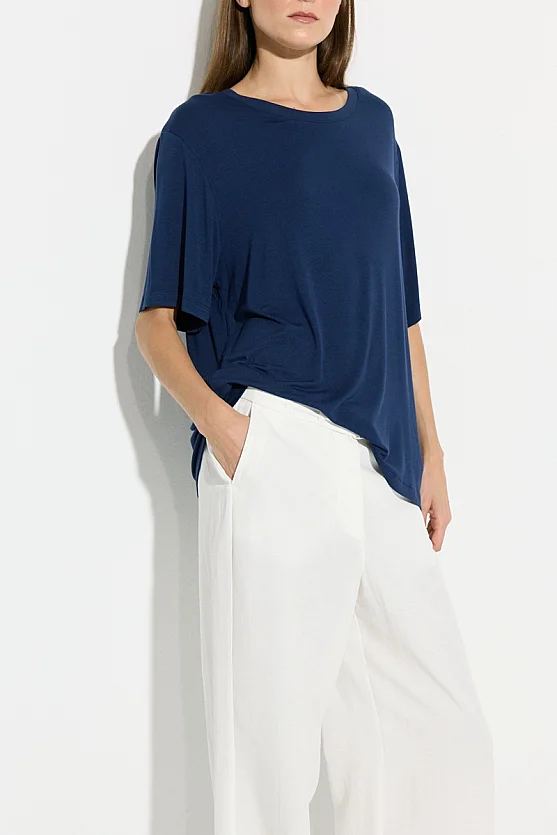 Crew Neck Relaxed Fit Bamboo T-Shirt - Navy Blue - 3