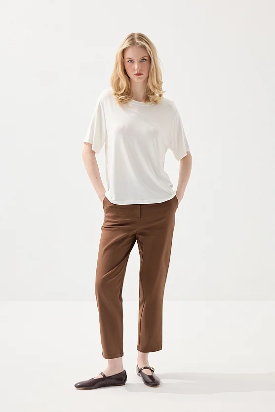 Crew Neck Relaxed Fit Bamboo T-Shirt - White - 2