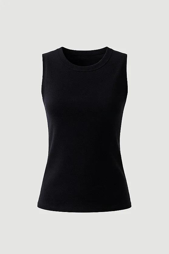 Crew Neck Sleeveless Tank Top - Black - Gusto