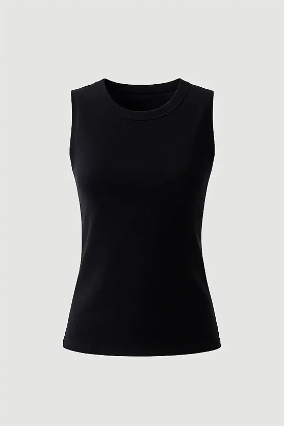 Crew Neck Sleeveless Tank Top - Black - Gusto