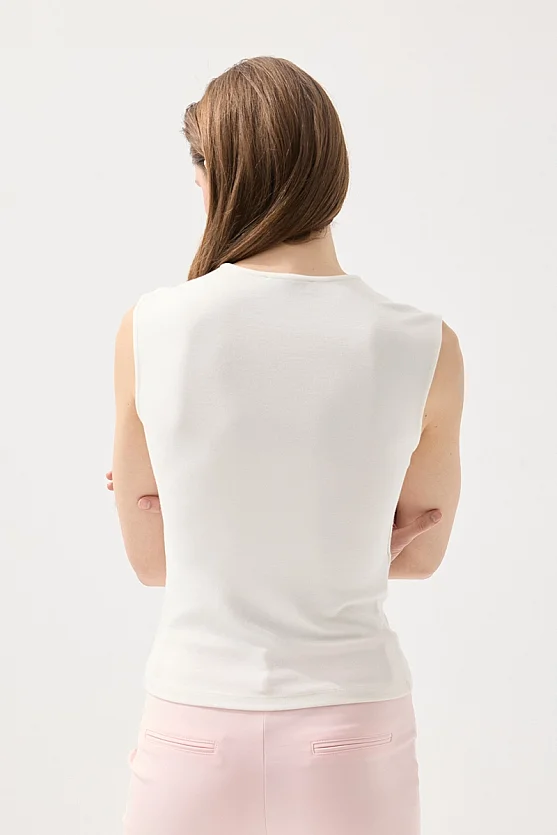 Crew Neck Sleeveless Tank Top - Ecru - 5