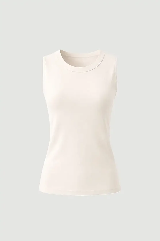 Crew Neck Sleeveless Tank Top - Ecru - 6