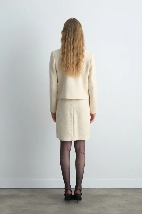 Crew Neck Tweed Jacket - Ecru - 7