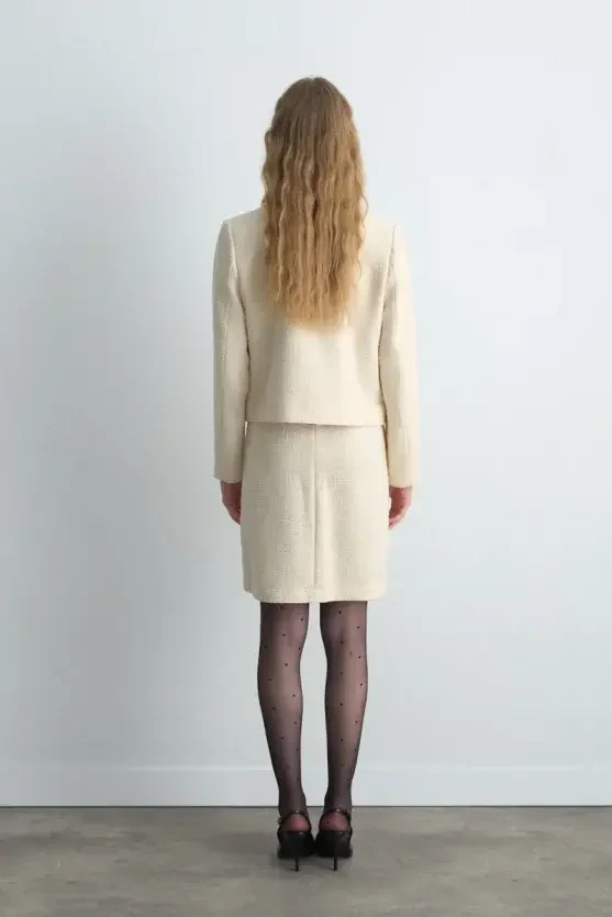 Crew Neck Tweed Jacket - Ecru - 7