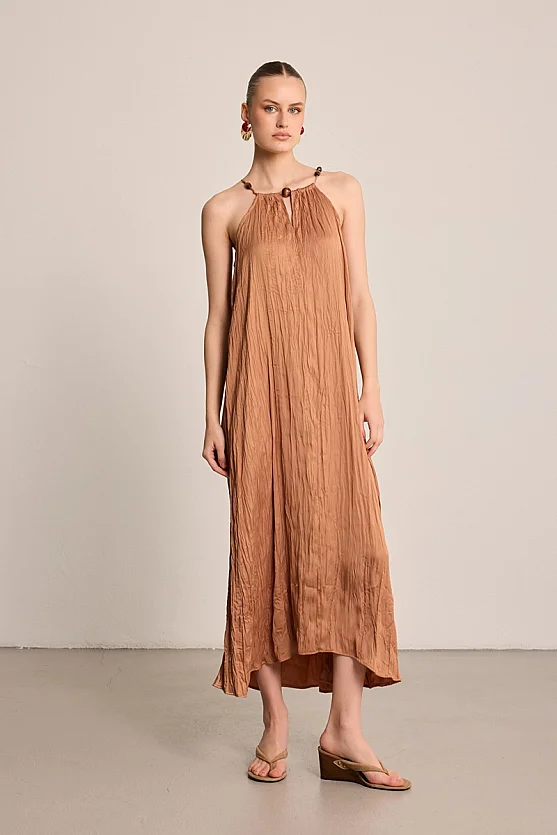 Crinkle Maxi Dress - Brown - Gusto