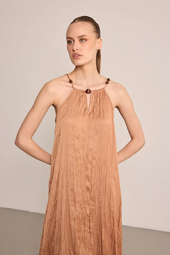 Crinkle Maxi Dress - Brown - Gusto
