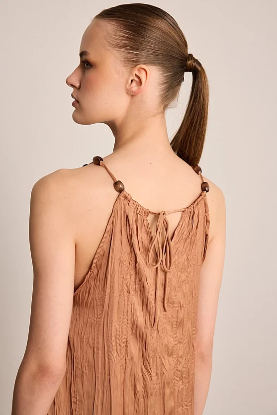 Crinkle Maxi Dress - Brown - Gusto