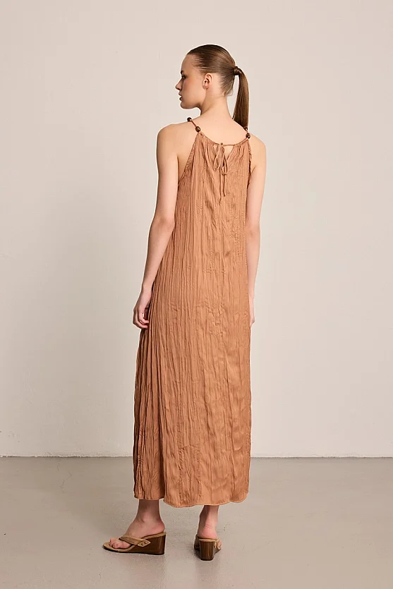 Crinkle Maxi Dress - Brown - Gusto