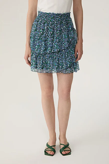 Crinkle Print Mini Skirt - Blue - 2