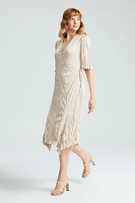 Crinkle Satin Dress - Platinum - Gusto